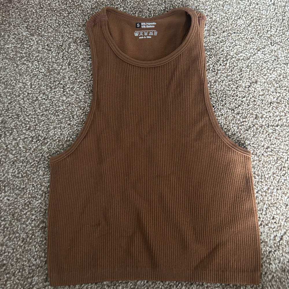 SHEIN Brown Ribbed Crop Tank Top